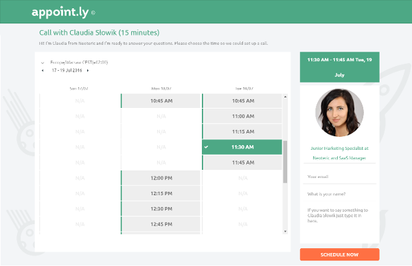 a screenshot from Appoint.ly tool named one of the top software tools for a startup