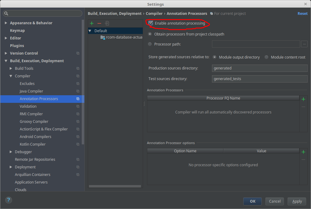 Enable annotation processing to use Lombok in a Java code