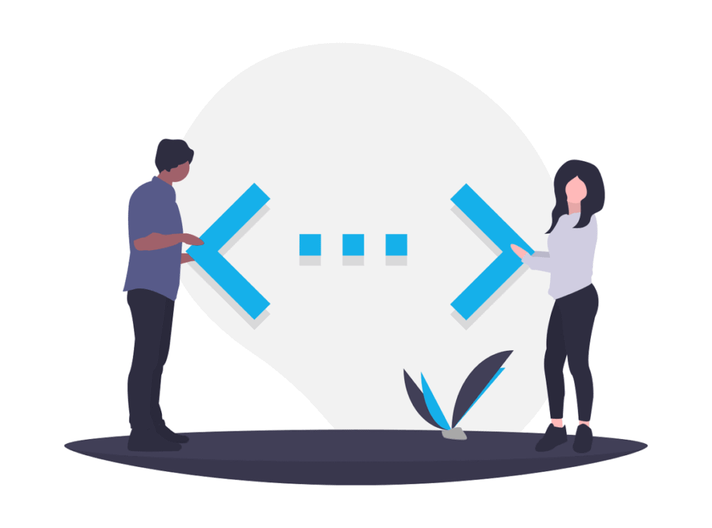 node.js vs python - ilustration of people and code