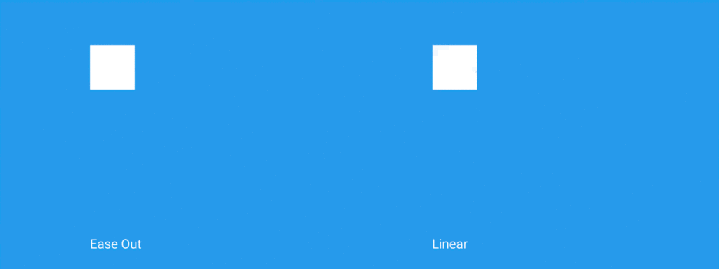 A gif showing two animated items and depicting the difference between their movement