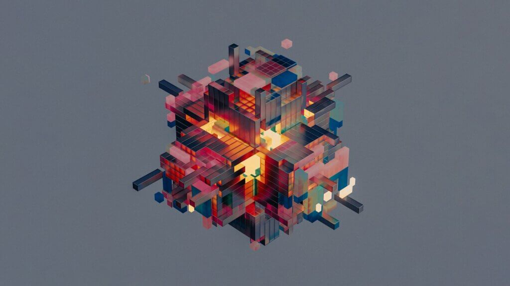 An abstract 3D cube formed by glowing digital blocks, illustrating the complex data structures evaluated in AI Proofs of Concept.