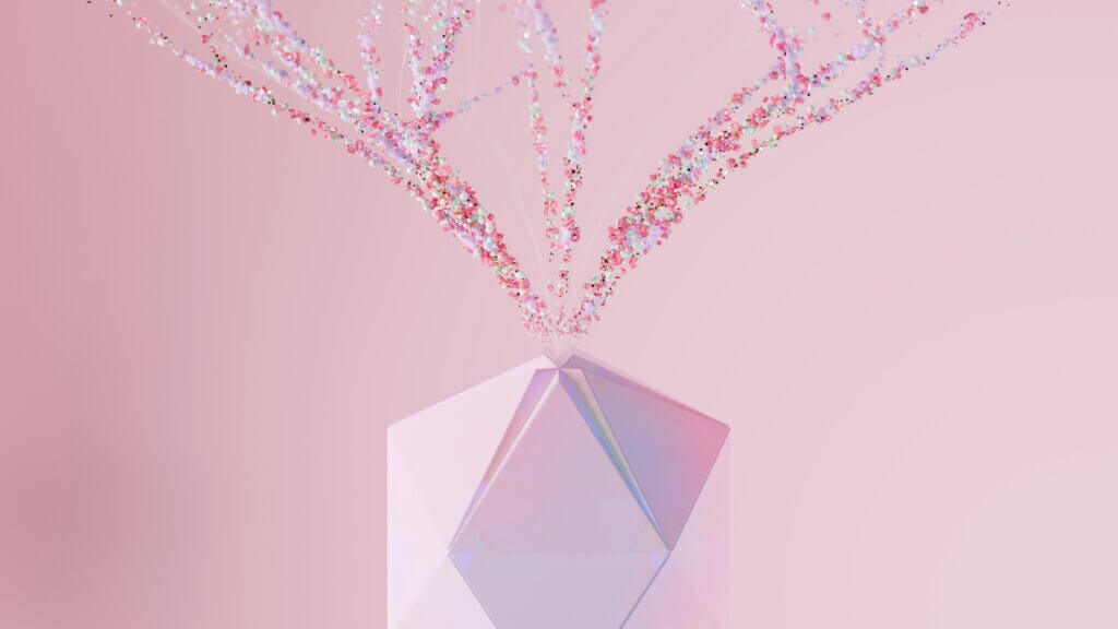 Abstract visualization of an AI agent generating structured outcomes from complex data streams.