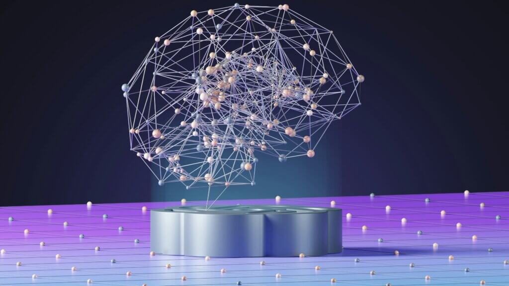 Neural network brain visualization representing AI implementation, data readiness, and intelligent system architecture.