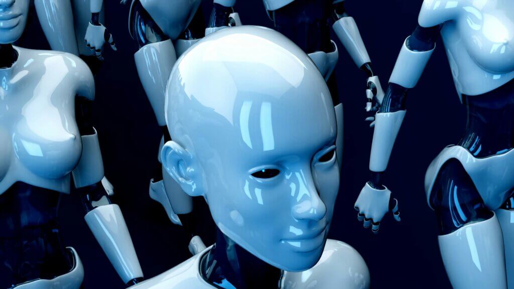 Head of a humanoid robot representing an embodied AI agent designed for autonomous interaction.