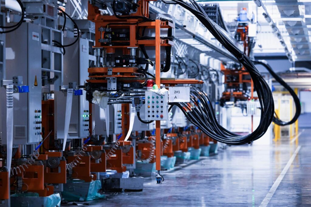 Automated manufacturing line illustrating generative AI in Manufacturing for operational efficiency and process optimization.